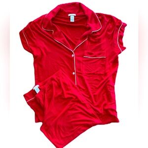 Eberjay Gisele Short Sleeve/Capri PJ Set Tencel Fabric Red And White Size Large